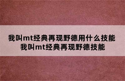 我叫mt经典再现野德用什么技能 我叫mt经典再现野德技能